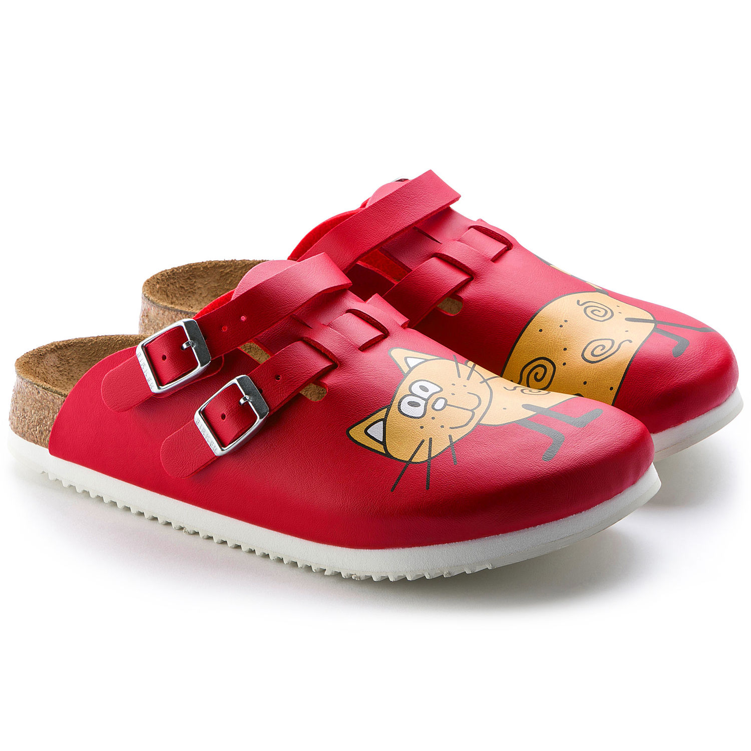 red birkenstock clogs