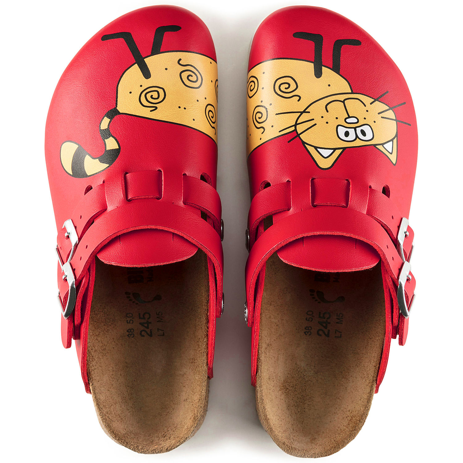 red birkenstock clogs