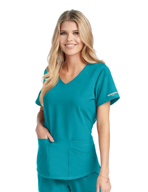 Blouse médicale femme, couleur teal blue vue de face, collection "Skechers" (SK101-)