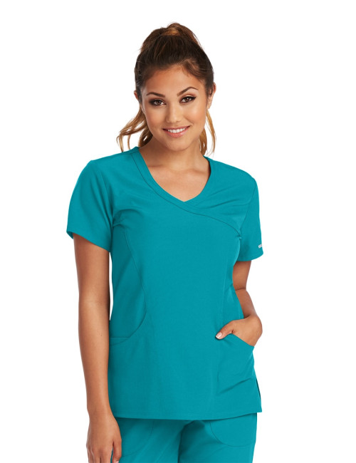 Blouse médicale femme, couleur teal blue vue de face, collection "Skechers" (SK102-)