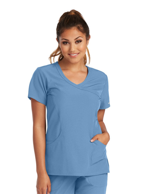 Blouse médicale femme, couleur bleu ciel vue de face, collection "Skechers" (SK102-)