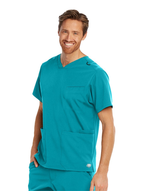 Blouse médicale homme, couleur teal blue vue de face, collection "Skechers" (SKT020-)