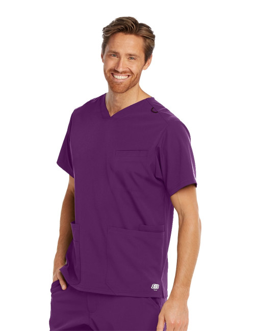 Blouse médicale homme, couleur aubergine vue de face, collection "Skechers" (SKT020-)