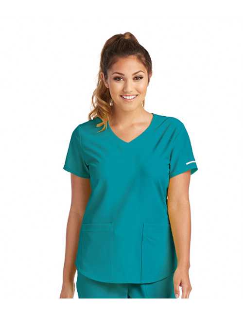 Blouse médicale femme, couleur teal blue vue de coté, collection "Skechers" (SK101-)