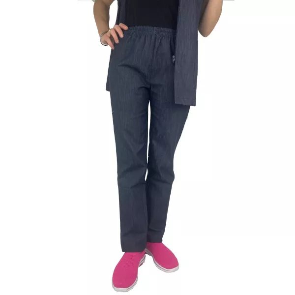 Pantalon Médical Denim, Unisexe, Taille élastique, Camille Lavandie (078DNM) vue face