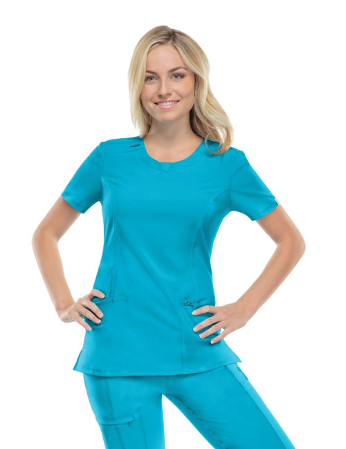 Blouse médicale antimicrobienne col rond, Cherokee, collection "Infinity" (2624A), vue de face, couleur fushia