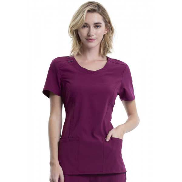 Blouse médicale antimicrobienne Femme Col rond, Cherokee, Collection "Infinity" (2624A) bordeaux face