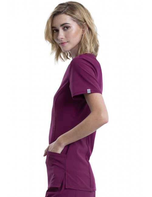 Blouse médicale antimicrobienne Femme Col rond, Cherokee, Collection "Infinity" (2624A) bordeaux gauche