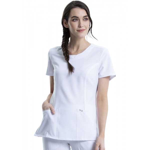 Blouse médicale antimicrobienne Femme Col rond, Cherokee, Collection "Infinity" (2624A) blanc face