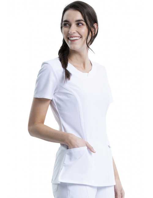 Blouse médicale antimicrobienne Femme Col rond, Cherokee, Collection "Infinity" (2624A) blanc gauche