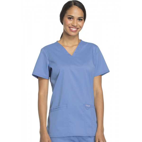 Blouse médicale Femme Col V, Cherokee, Collection "Revolution" (WWE620) bleu ciel face