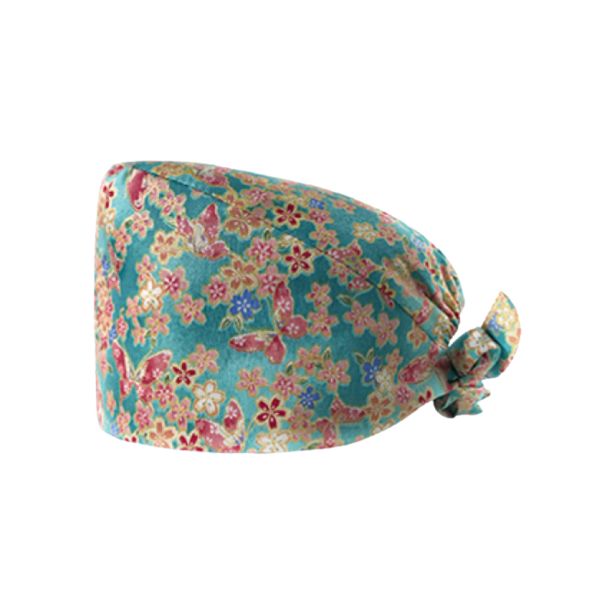 Medical cap "butterflies and flower on blue background" (209-12022)