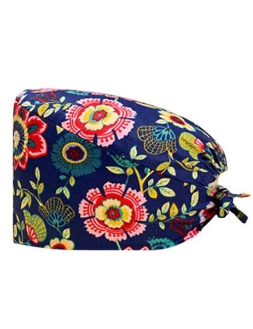 Medical cap "Large flowers on a navy blue background" (209-12282)
