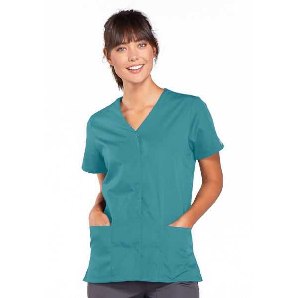 Blusa médica de mujer con botones de presión, Cherokee Workwear Originals (4770)