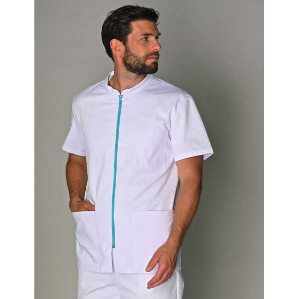 Bata médica para hombres blanca de manga larga de poliéster/algodón Xavier, SNV (XAVLP00300)