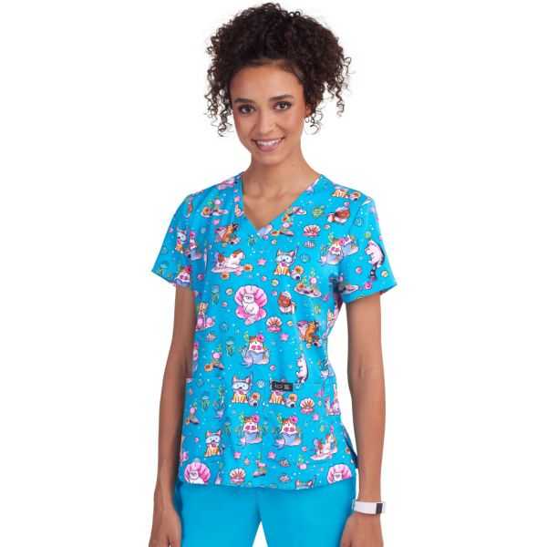 Blouse médicale originale Femme "Chats dans l'eau", 2 poches (384PR-CUS)