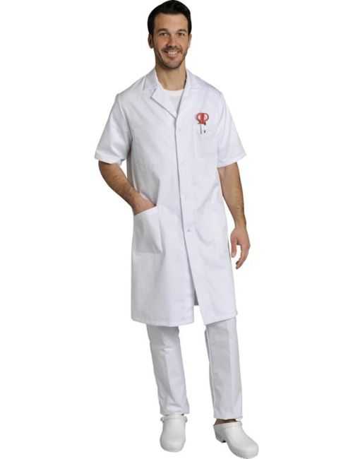 Men's white short sleeve medical gown Cotton Oscar, SNV (OSCARMC200)