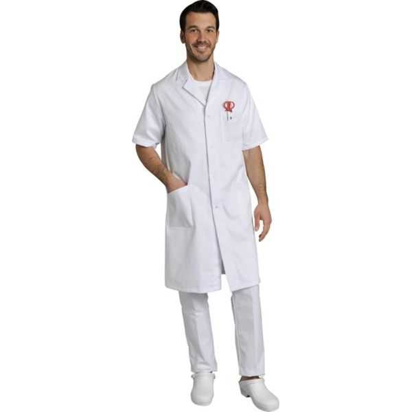 Men's white short sleeve medical gown Cotton Oscar, SNV (OSCARMC200)