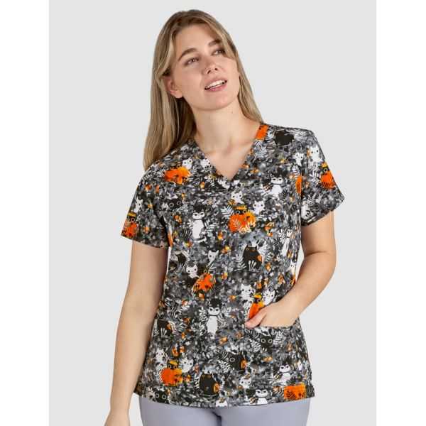 Blouse médicale originale Femme "Chats d'Halloween", (1122PRA-PYL)