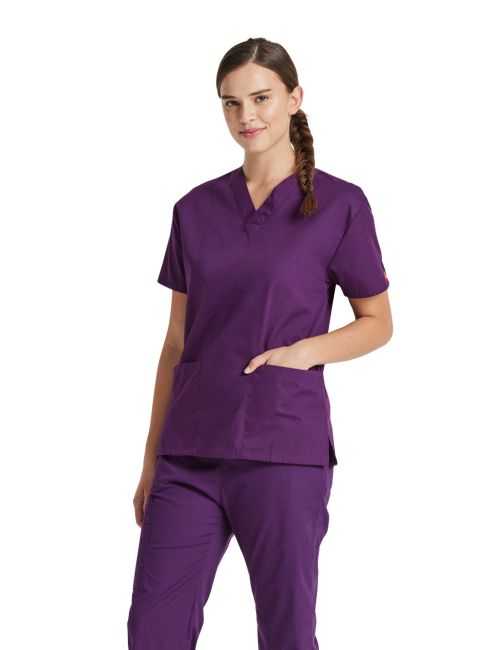 Blouse médicale Col V Homme, Dickies, 2 poches, Collection "EDS signature" (86706), couleur aubergine, vue produit