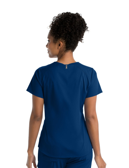 Blouse médicale femme, couleur bleu marine vue de dos, collection "Grey's Anatomy Stretch" (GRST011-)