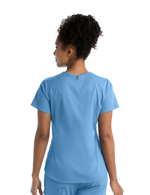 Blouse médicale femme, couleur bleu ciel vue de dos, collection "Grey's Anatomy Stretch" (GRST011-)