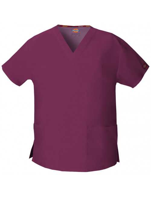 Blouse médicale Col V Homme, Dickies, 2 poches, Collection "EDS signature" (86706), couleur bordeaux, vue produit