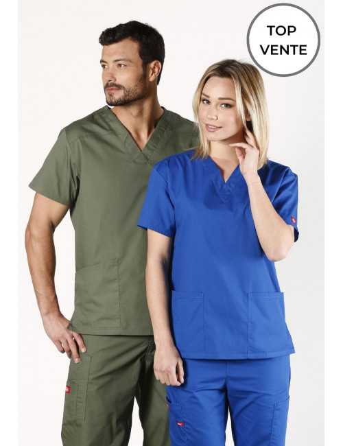 Blouse médicale Col V Homme, Dickies, 2 poches, Collection "EDS signature" (86706) vue top vente