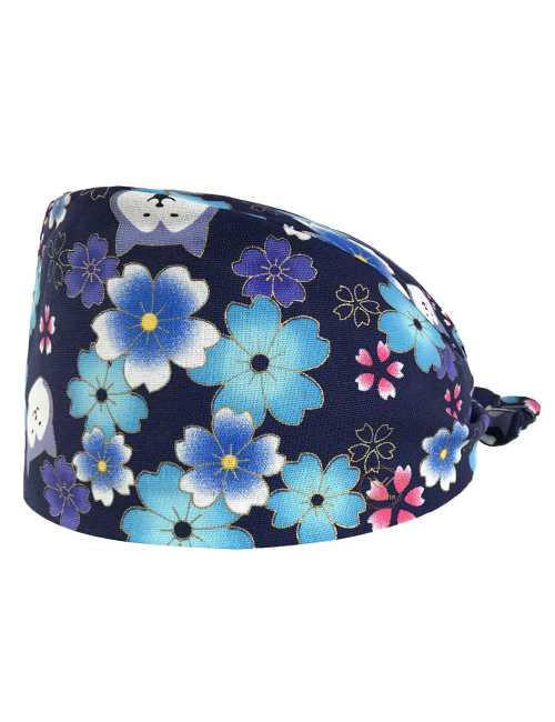 Medical cap "Large flowers on a navy blue background" (209-12282)